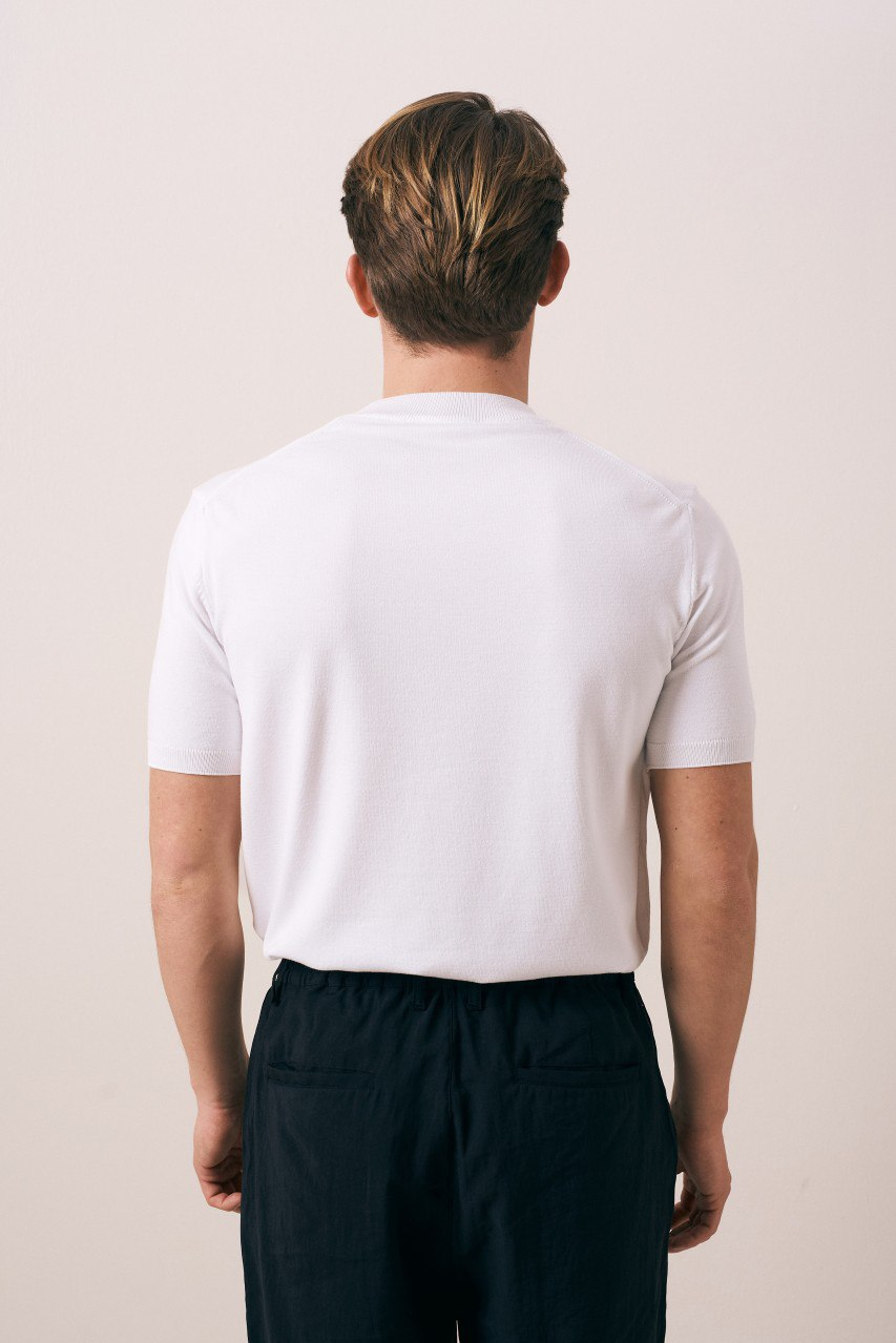 Wholesale Men's Ecru Knit Crew-Neck T-Shirt 1609W26-66606