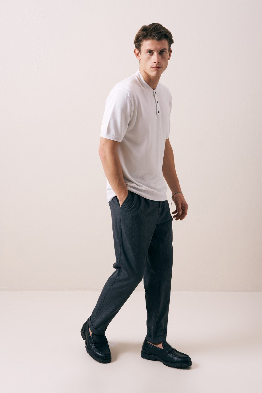 Wholesale Men's Ecru Knit Crew-Neck T-Shirt 1609W26-66619 