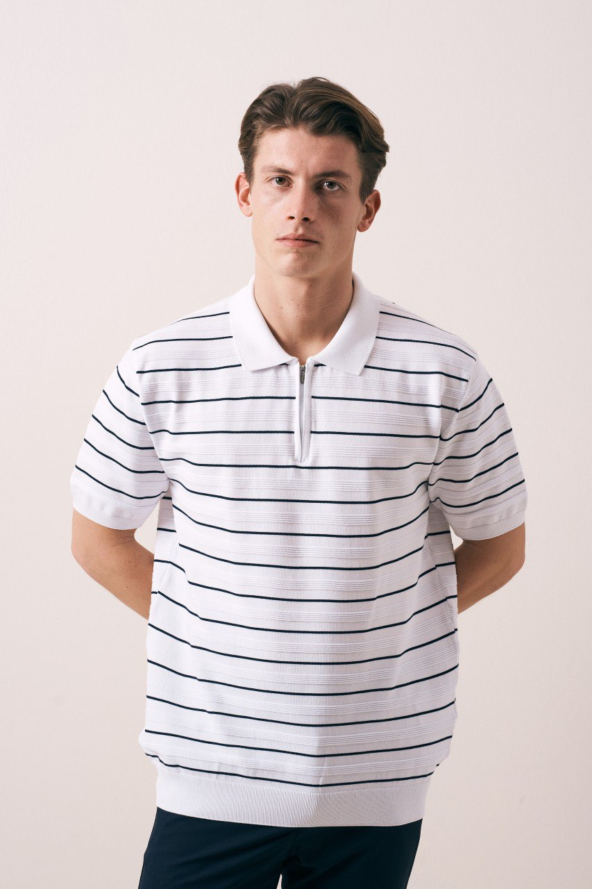 Wholesale Men's Ecru Knit Polo Shirt 1609W26-66617 