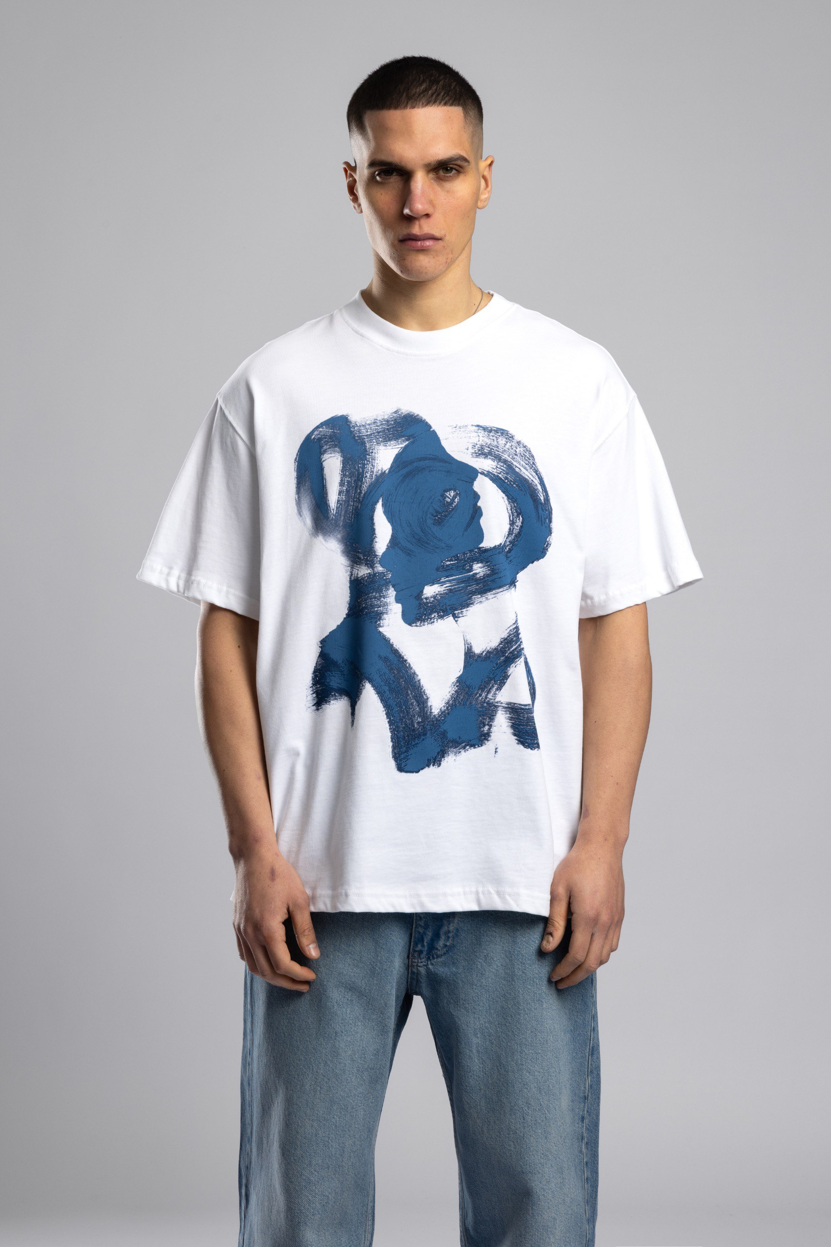 Wholesale Men's Ecru Printed T-shirt 1503W26-MRT-26015