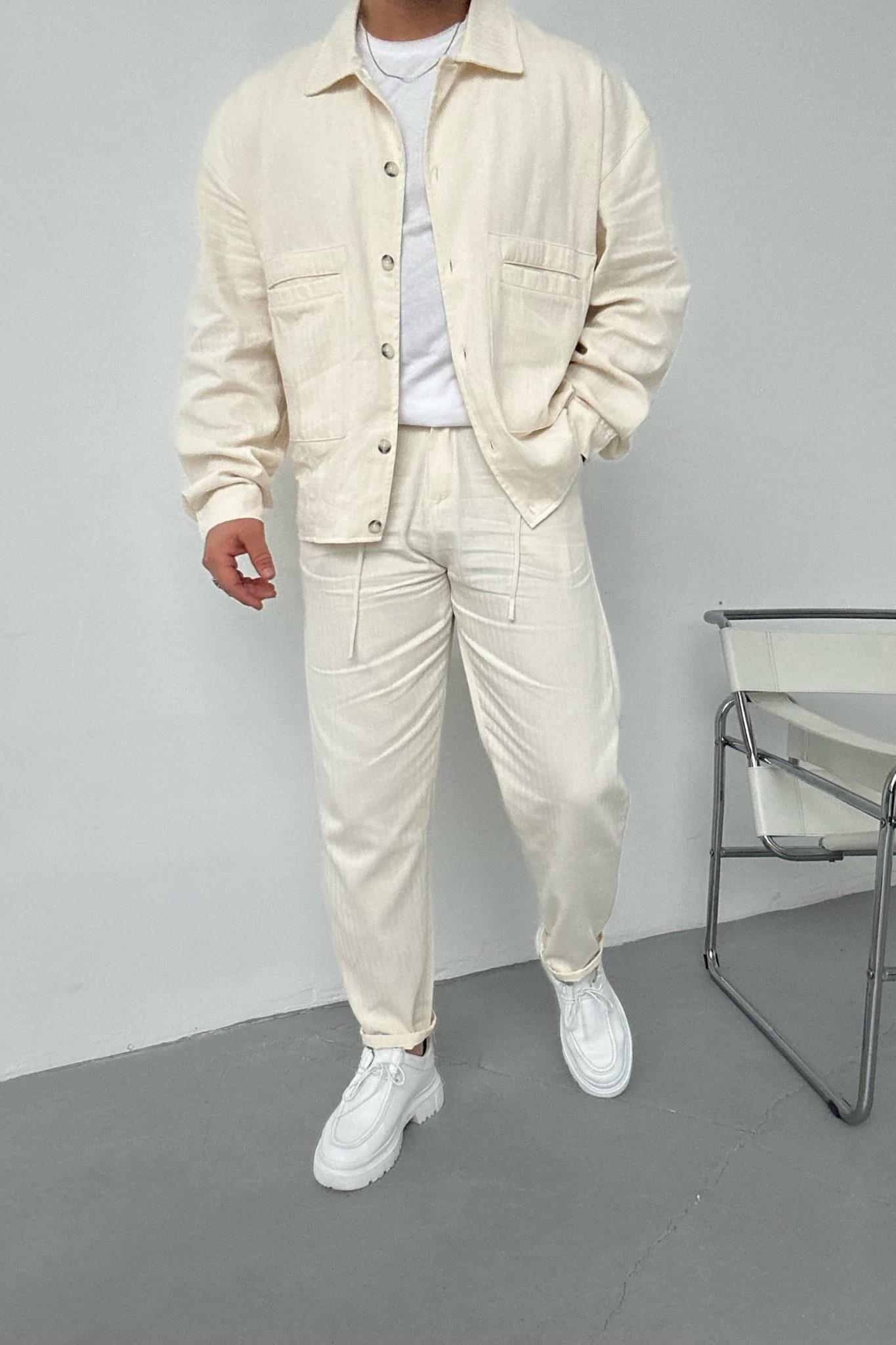 Wholesale Men's Ecru Relaxed Fit Pants 1504W26-PNT5008