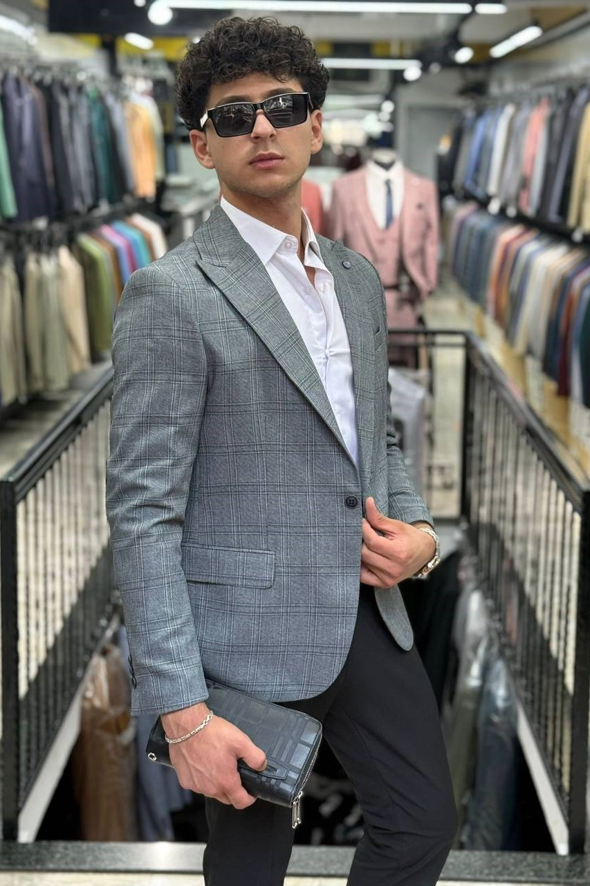 Wholesale Men's Gray Blazer Jacket 1701W26-069