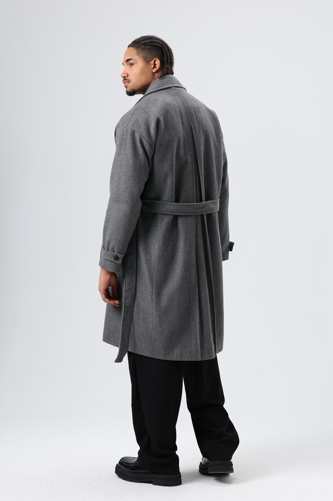 Wholesale Men's Gray Long Coat With Belt 1605W26-E1002