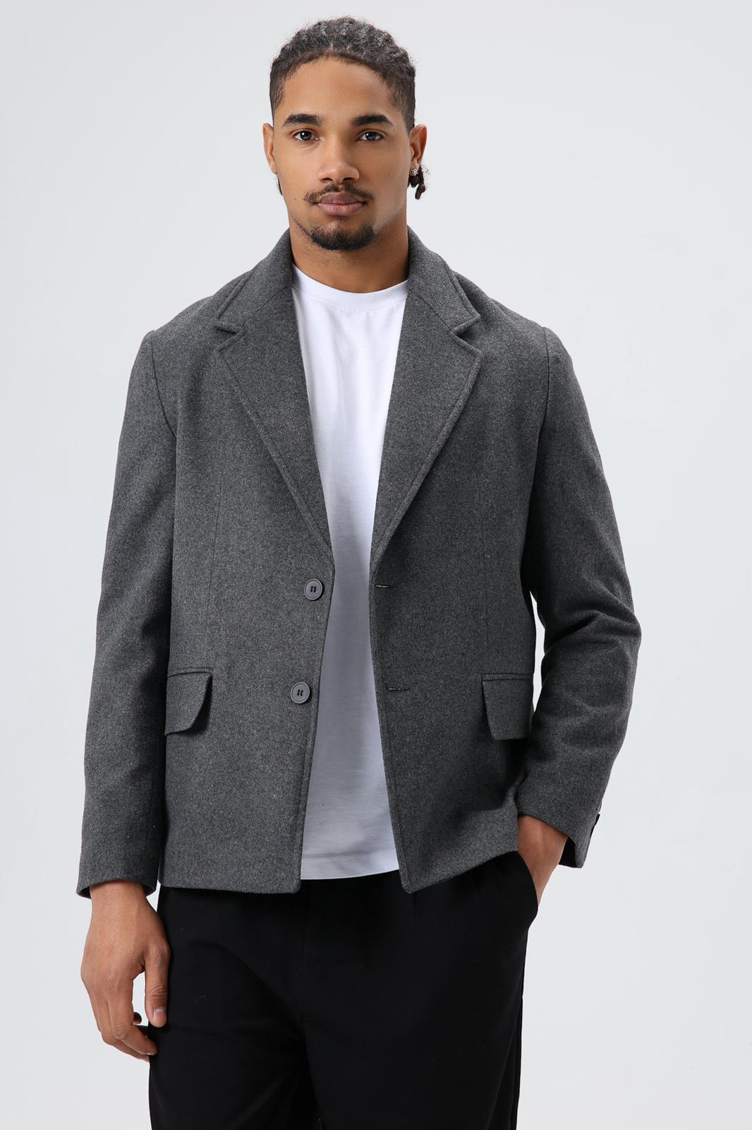 Wholesale Men's Gray Short Coat with Flap Pockets 1605W26-E1003