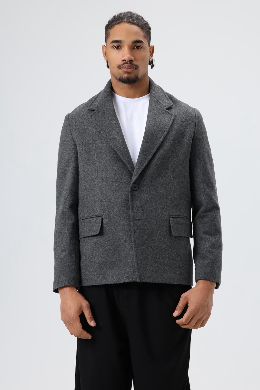 Wholesale Men's Gray Short Coat with Flap Pockets 1605W26-E1003