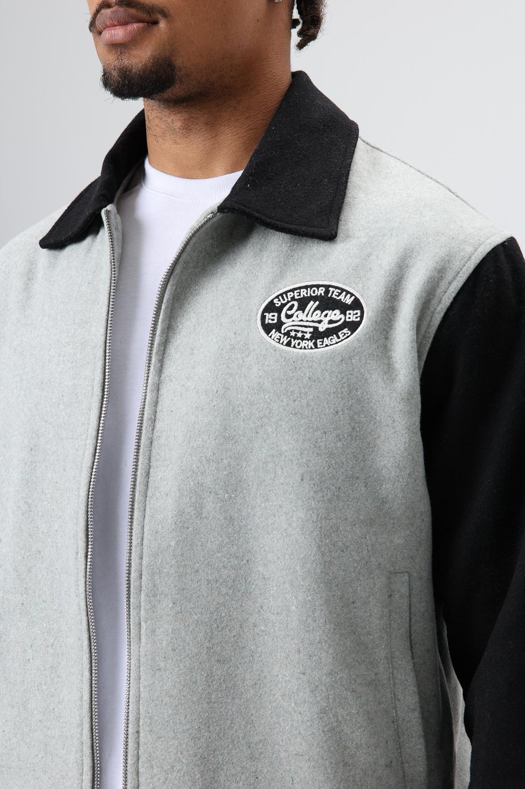 Wholesale Men's Gray Zip-Up Varsity Jacket 1605W26-E1005