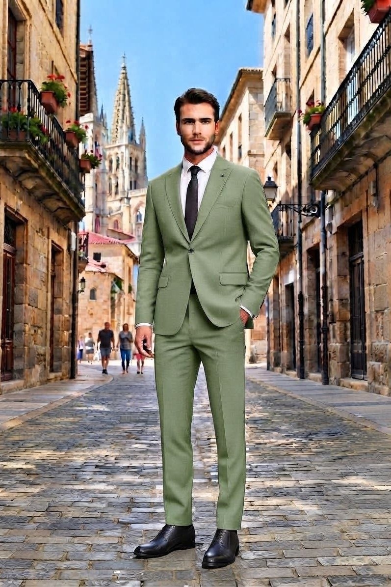 Wholesale Men's Green Two-Piece Suit 1701-135