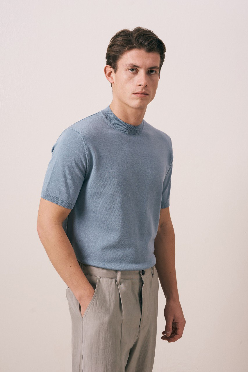 Wholesale Men's Indigo Knit Crew-Neck T-Shirt 1609W26-66606