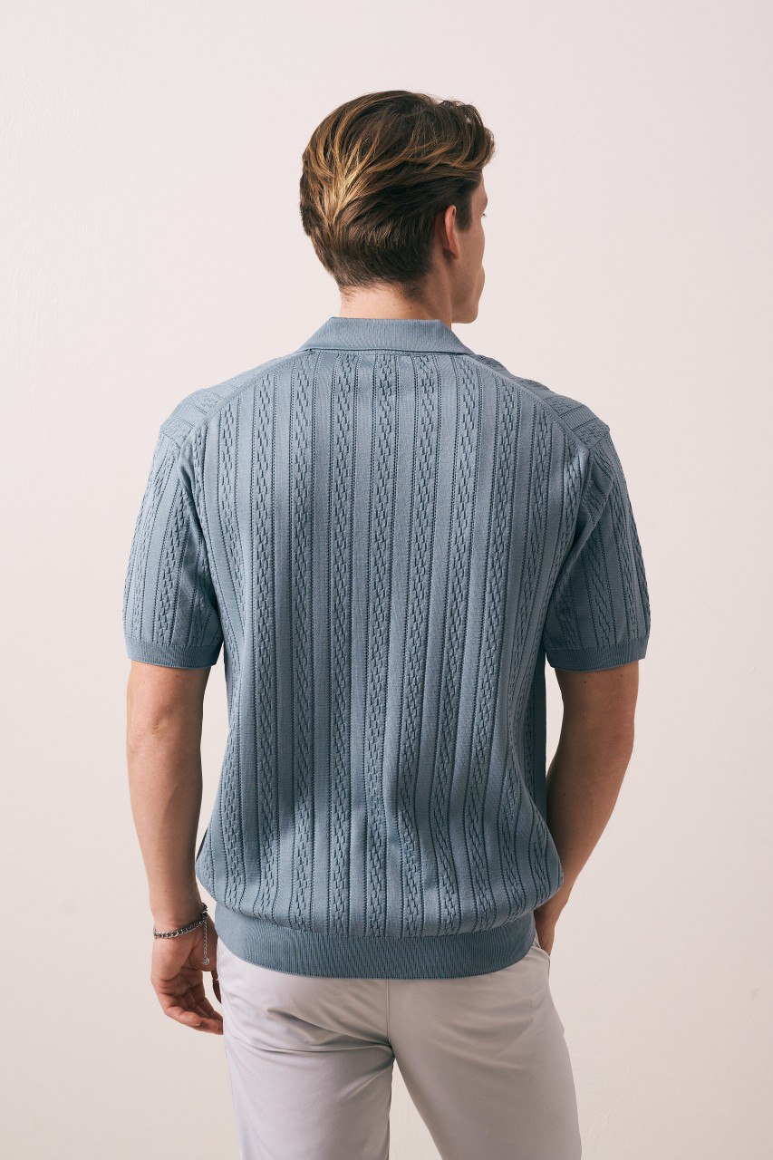 Wholesale Men's Indigo Knit Polo Shirt 1609W26-33285 