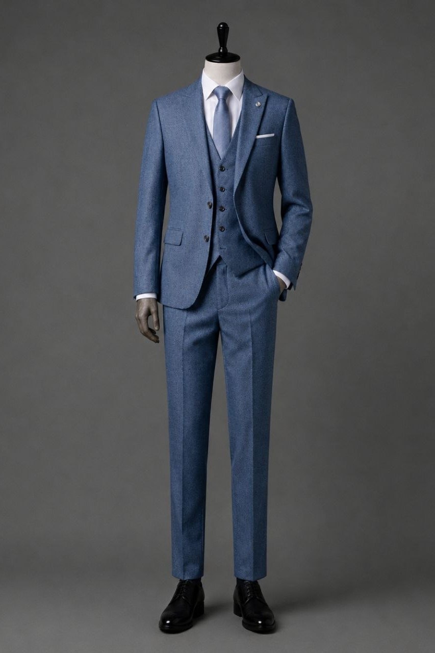Wholesale Men's Indigo Three-Piece Suit 1701-111