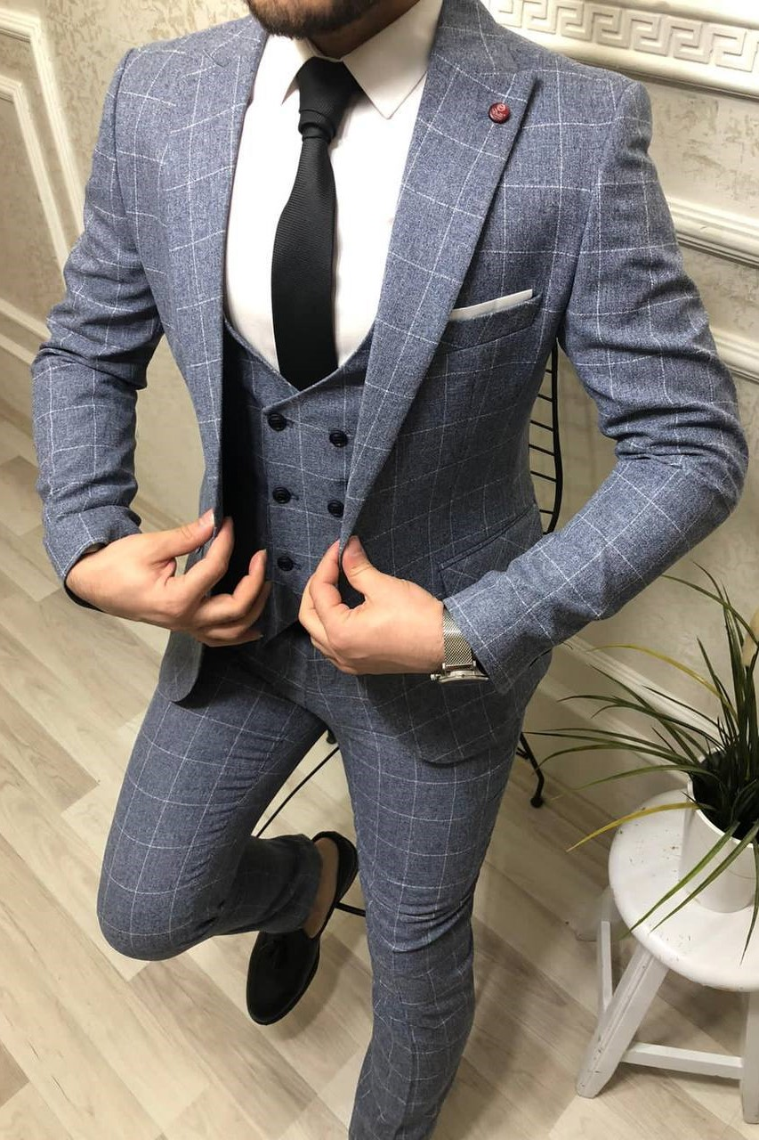 Wholesale Men's Indigo Three-Piece Suit 1701W26-076