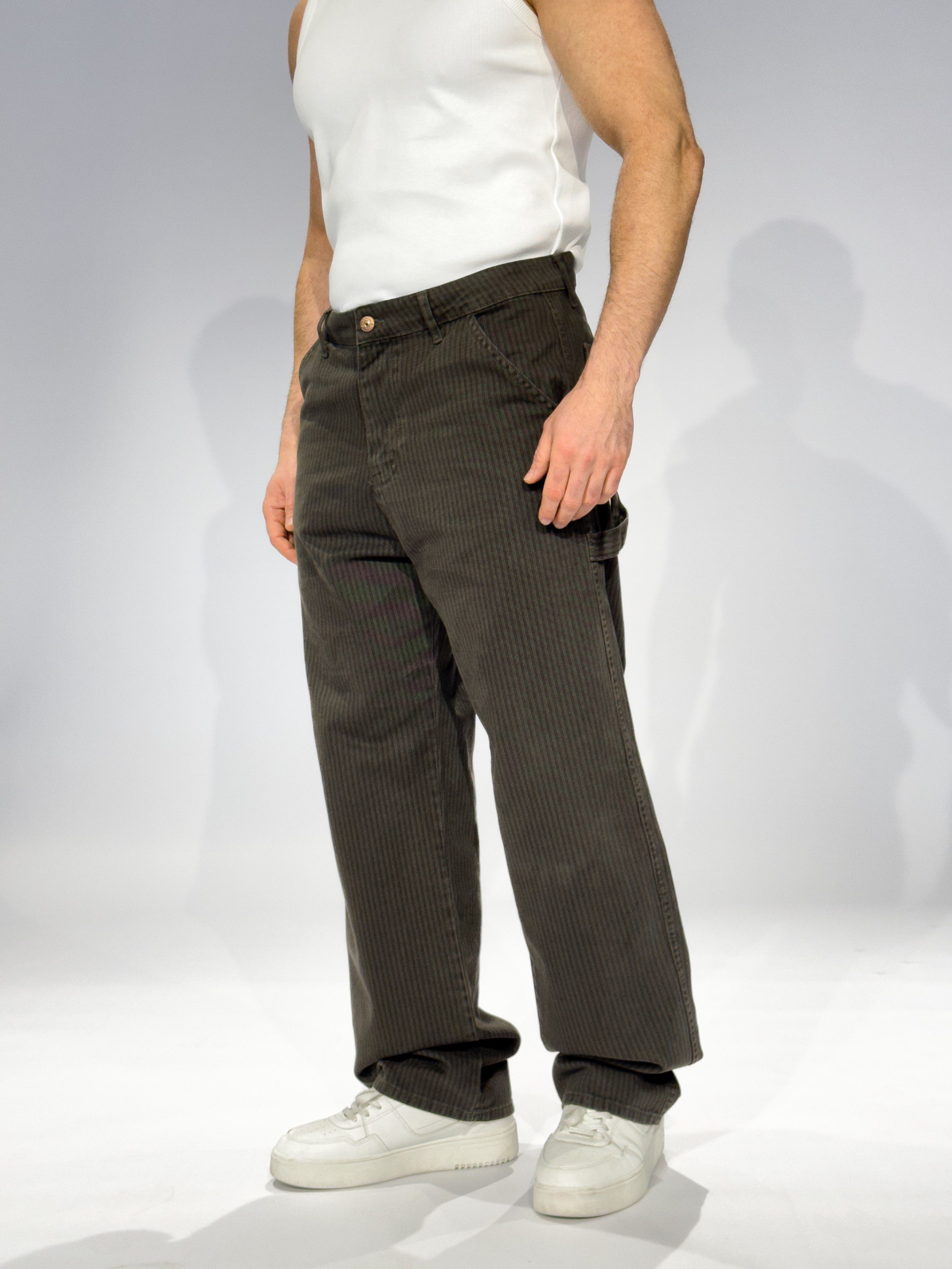 Wholesale Men's Khaki Striped Baggy Jeans 1503W26-6581-3