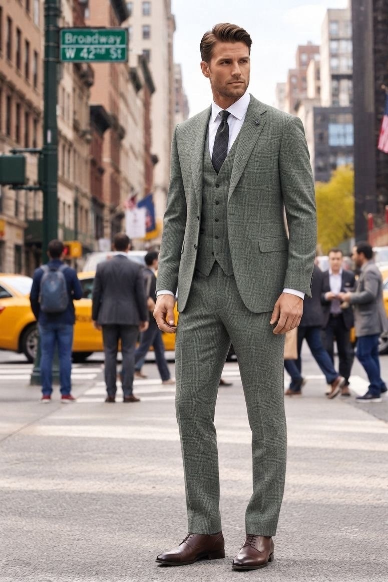 Wholesale Men's Khaki Two-Piece Suit 1701-133