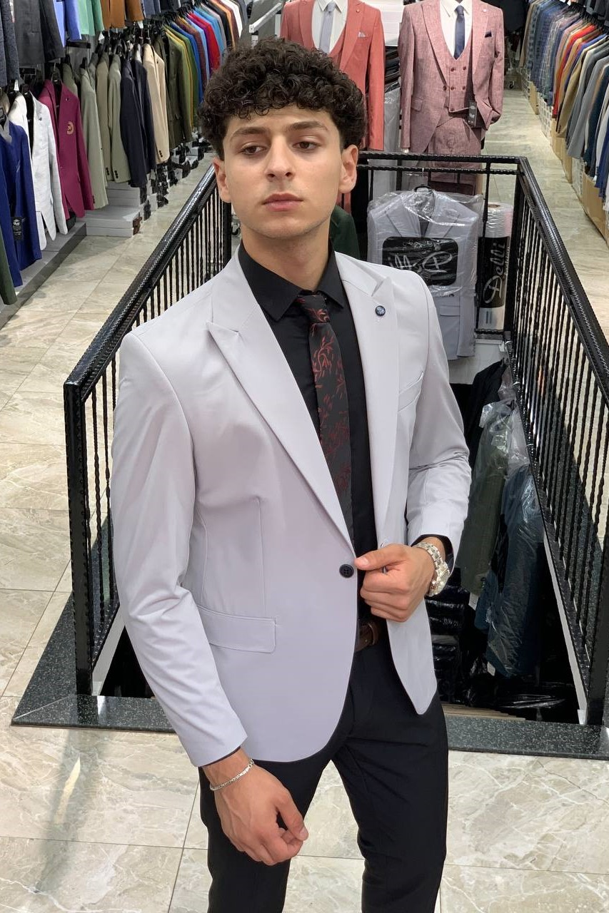 Wholesale Men's Light Gray Blazer Jacket 1701W26-071