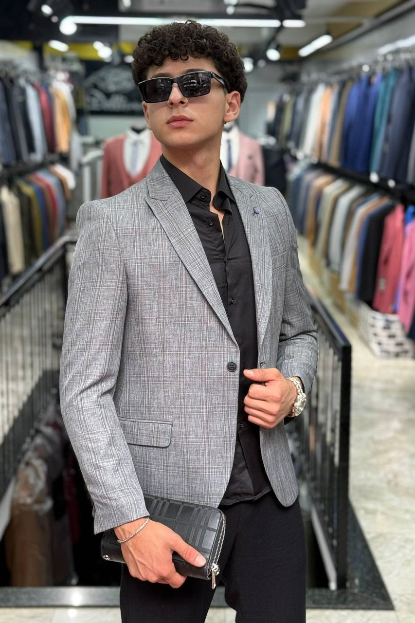 Wholesale Men's Light Gray Blazer Jacket 1701W26-072