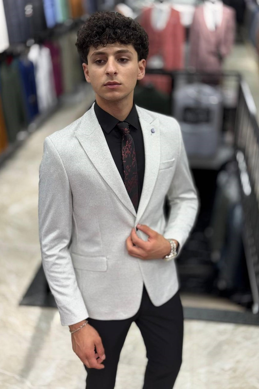 Wholesale Men's Light Gray Blazer Jacket 1701W26-070