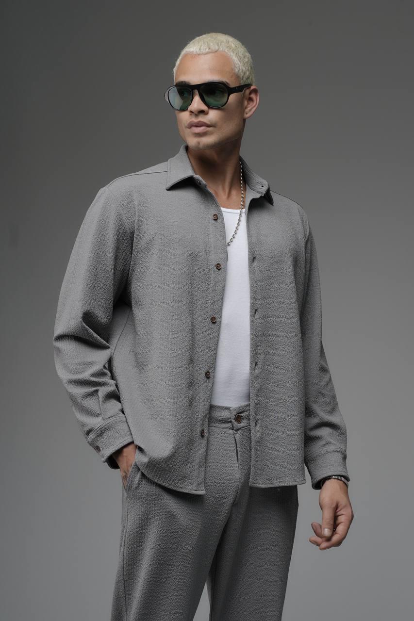 Wholesale Men's Light Gray Shirt and Trouser Suit 1690W26-152