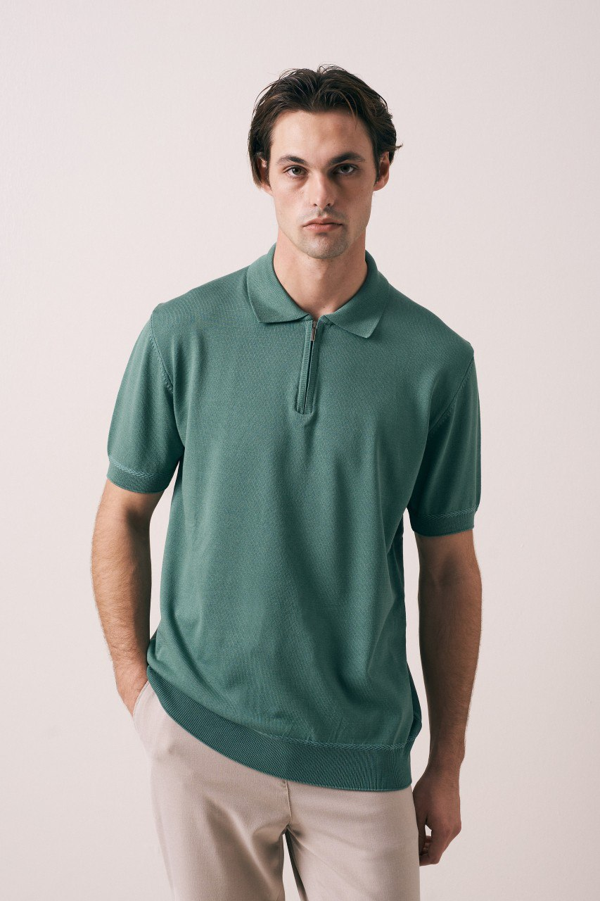 Wholesale Men's Mint Knit Polo Shirt 1609W26-66590 