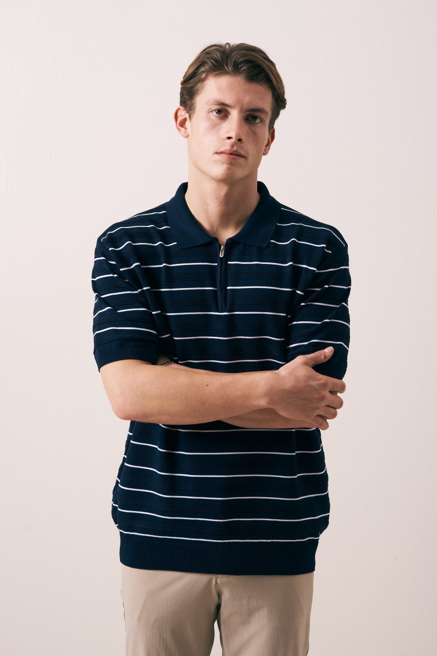 Wholesale Men's Navy Knit Polo Shirt 1609W26-66617 