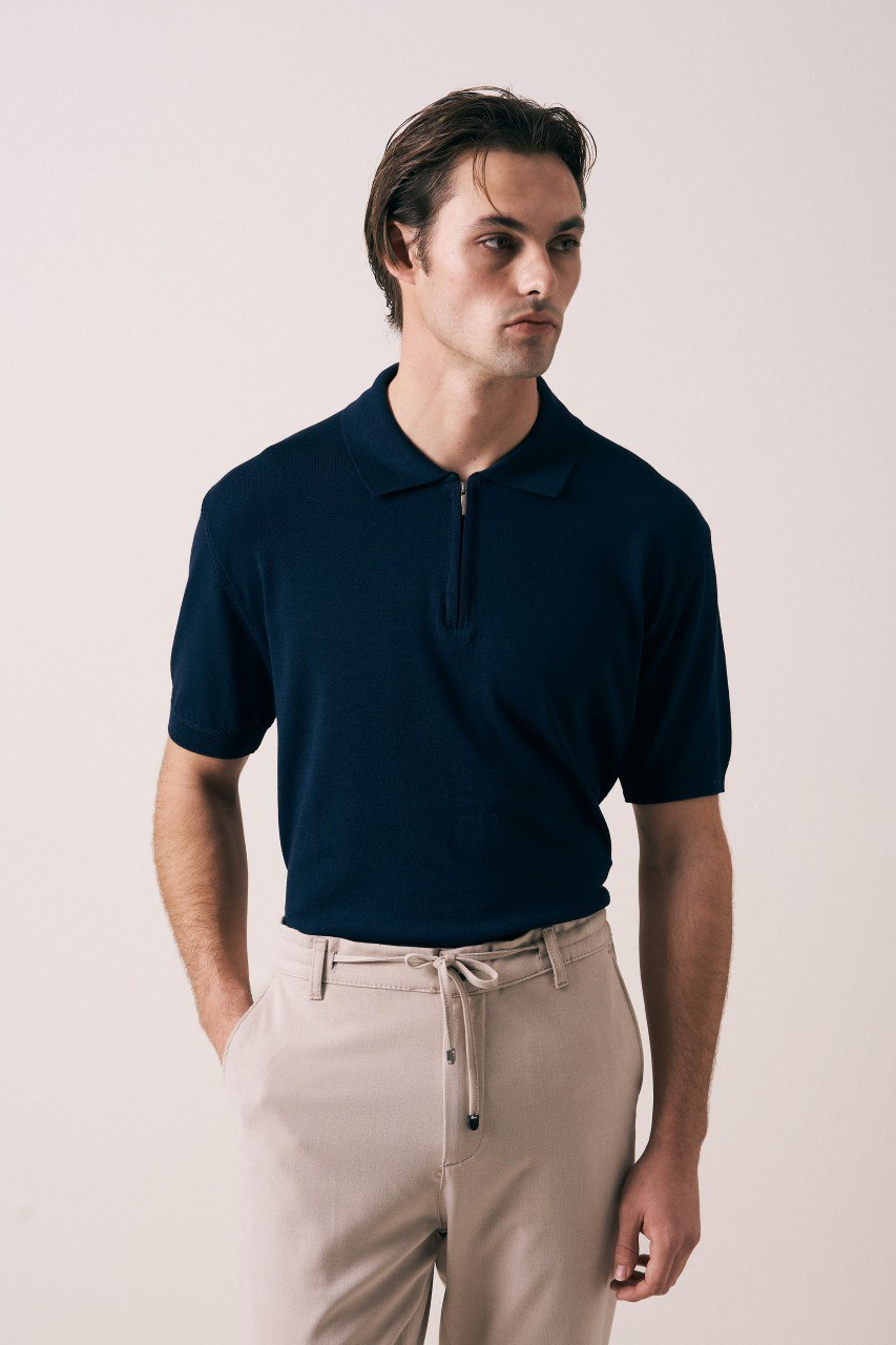 Wholesale Men's Navy Knit Polo Shirt 1609W26-66590 