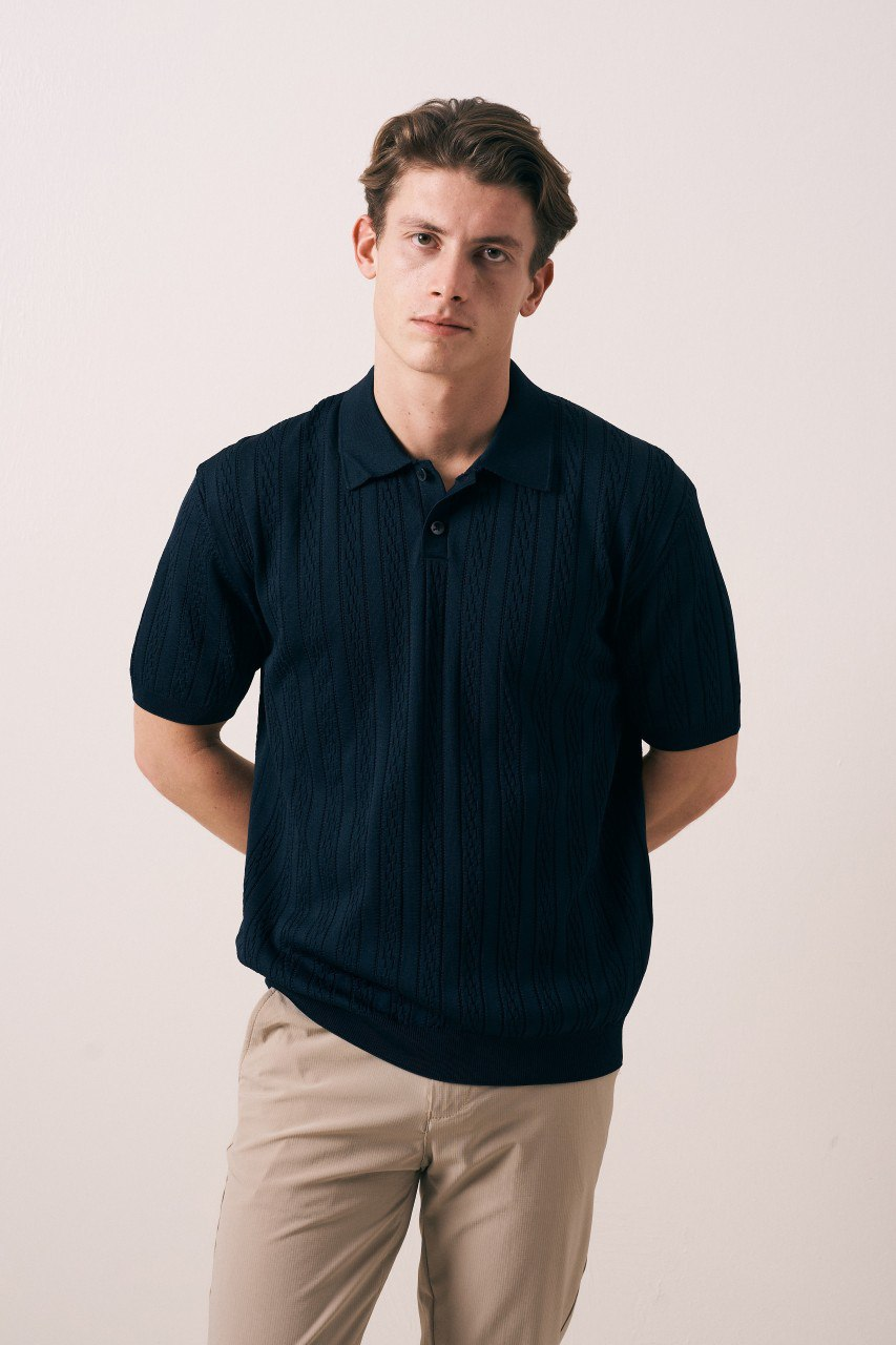 Wholesale Men's Navy Knit Polo Shirt 1609W26-33285 