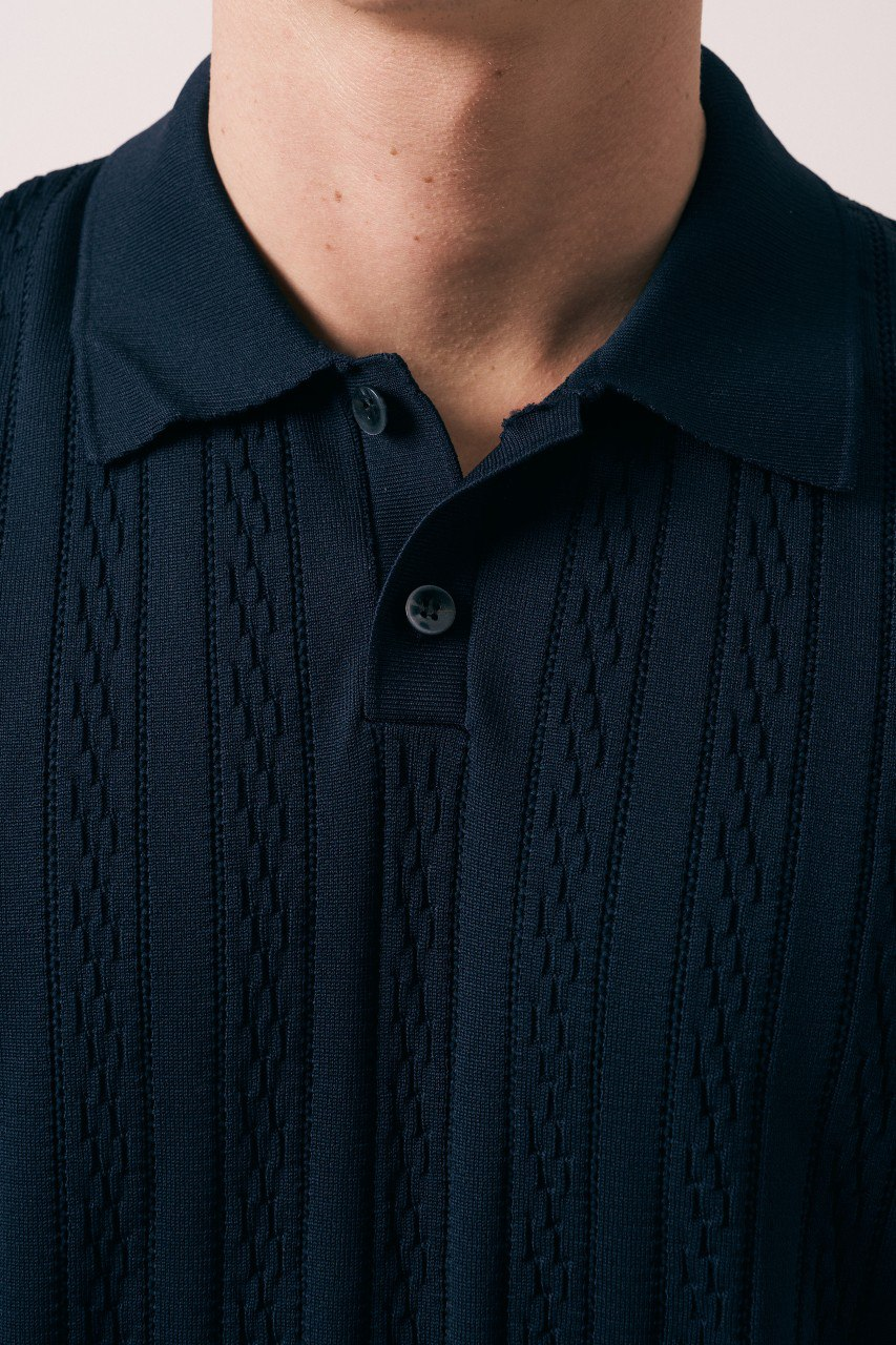 Wholesale Men's Navy Knit Polo Shirt 1609W26-33285 