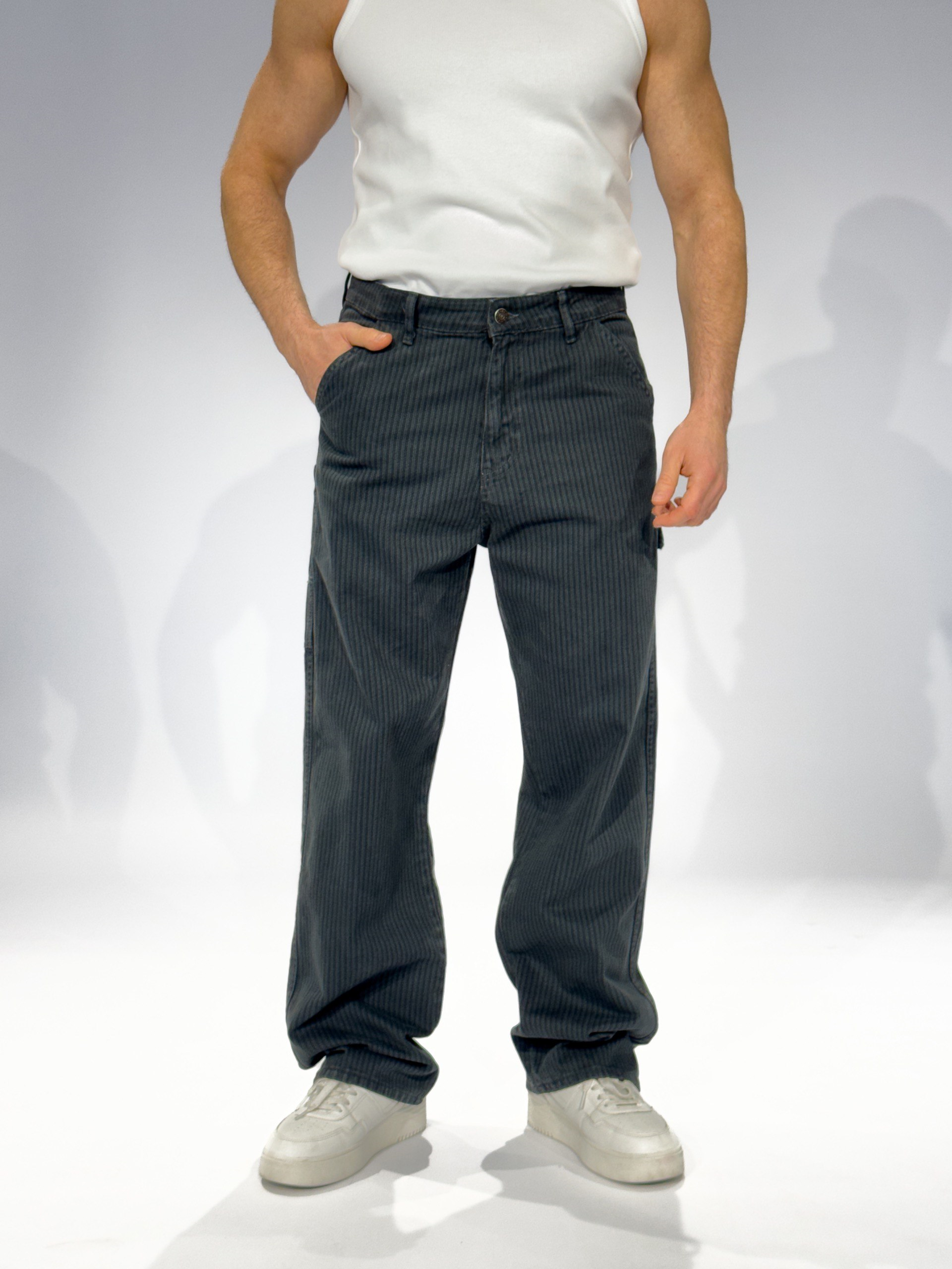 Wholesale Men's Petrol Striped Baggy Jeans 1503W26-6581-3