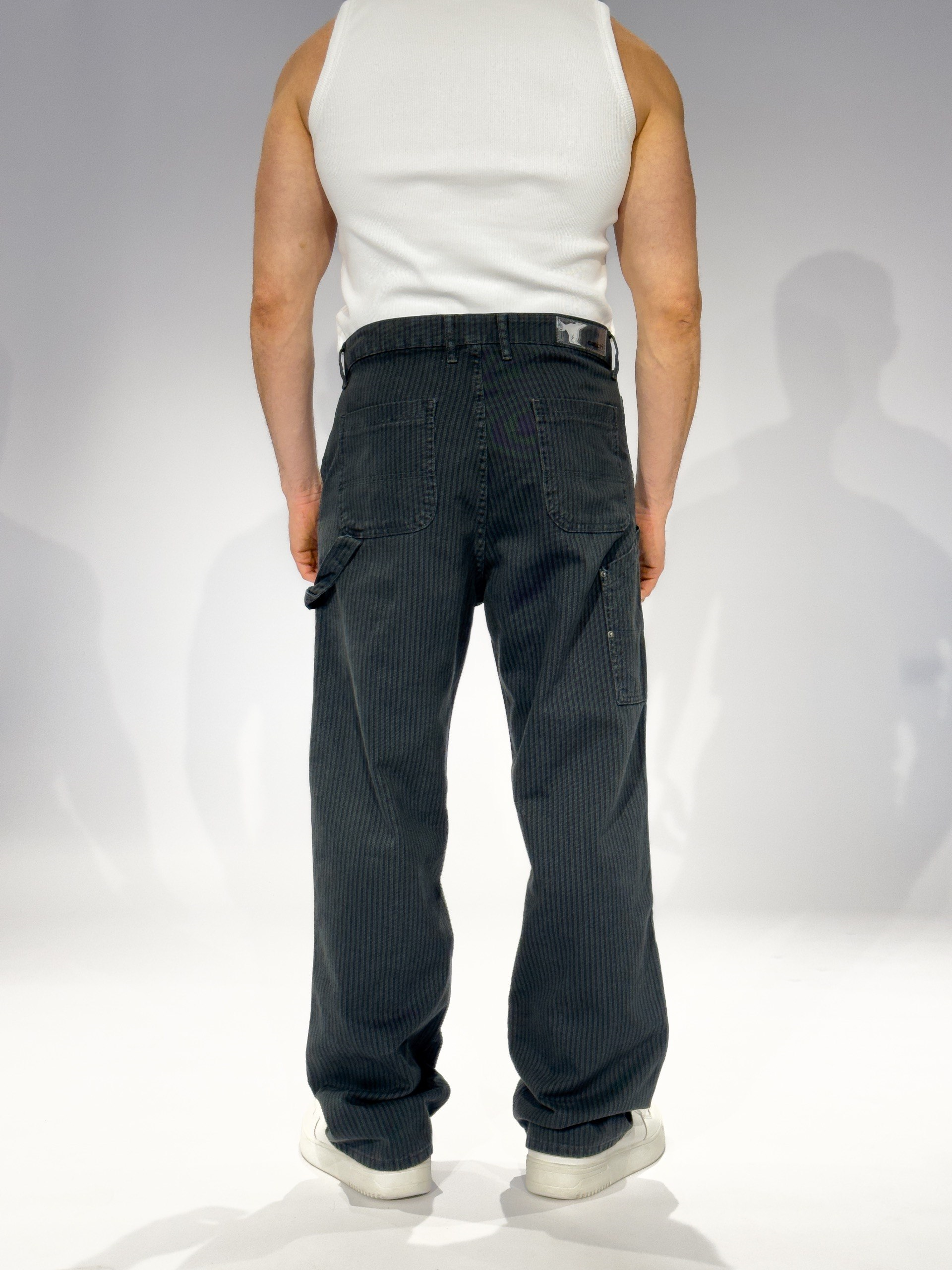 Wholesale Men's Petrol Striped Baggy Jeans 1503W26-6581-3