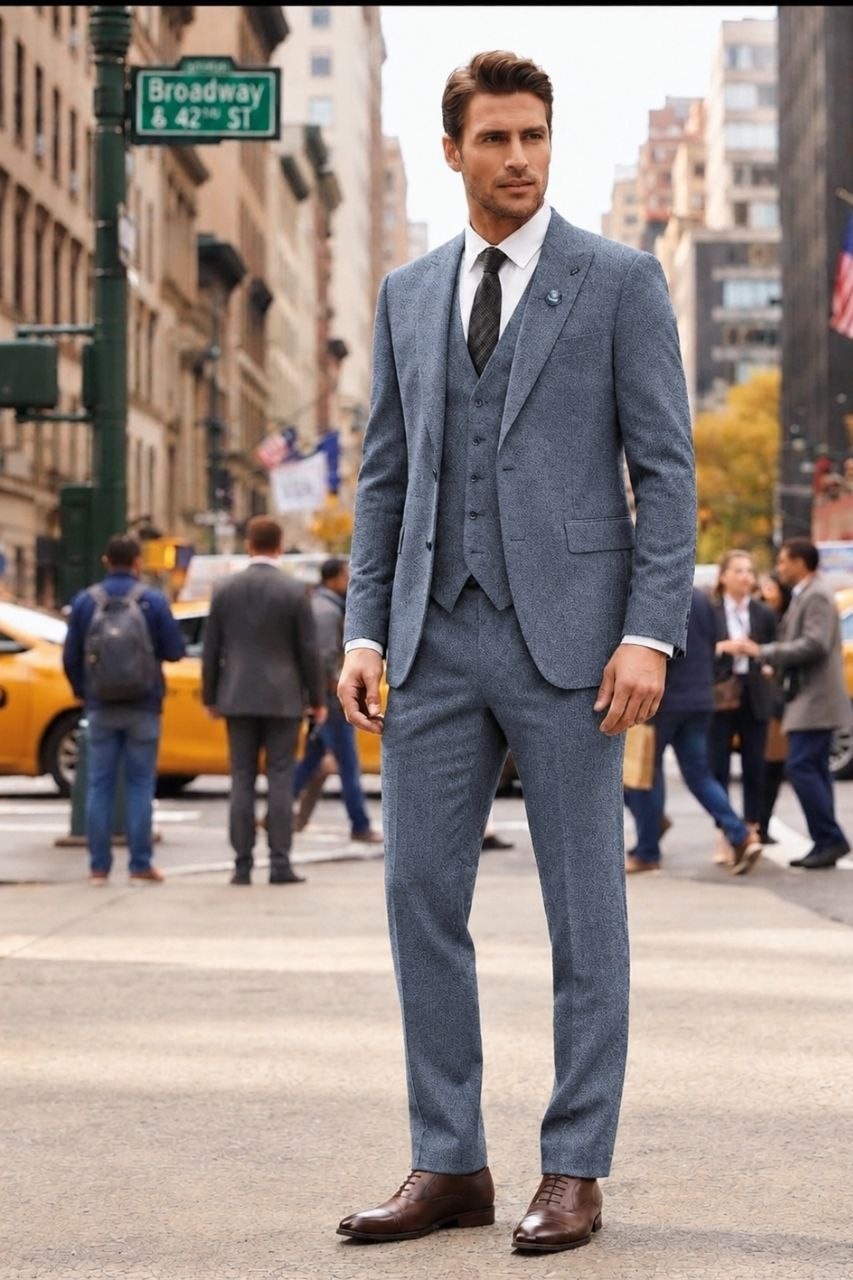 Wholesale Men's Royal Blue Three-Piece Suit 1701-134