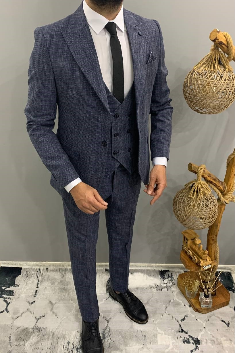 Wholesale Men's Royal Blue Three-Piece Suit 1701W26-091