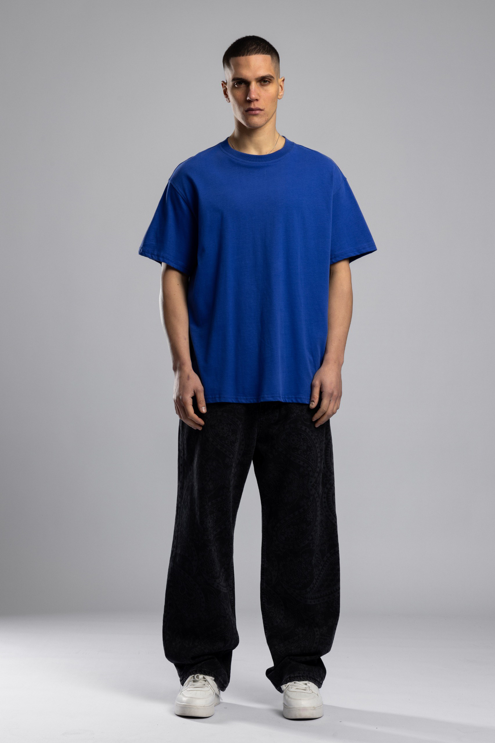 Wholesale Men's Sax Blue Basic T-shirt 1503W26-26CY-007