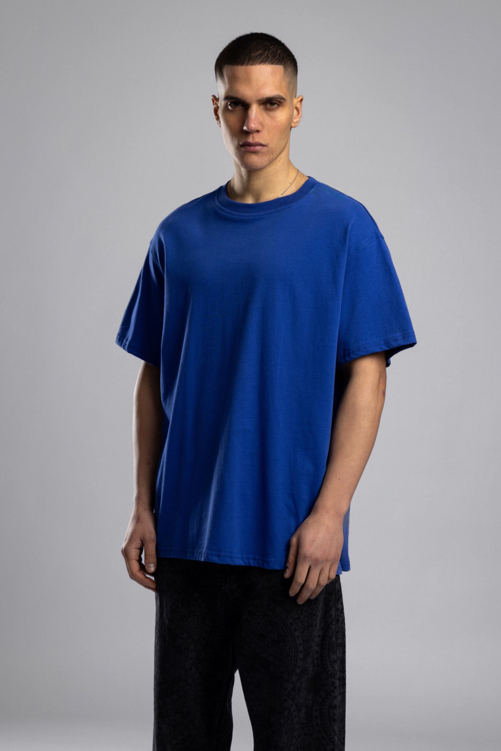 Wholesale Men's Sax Blue Basic T-shirt 1503W26-26CY-007