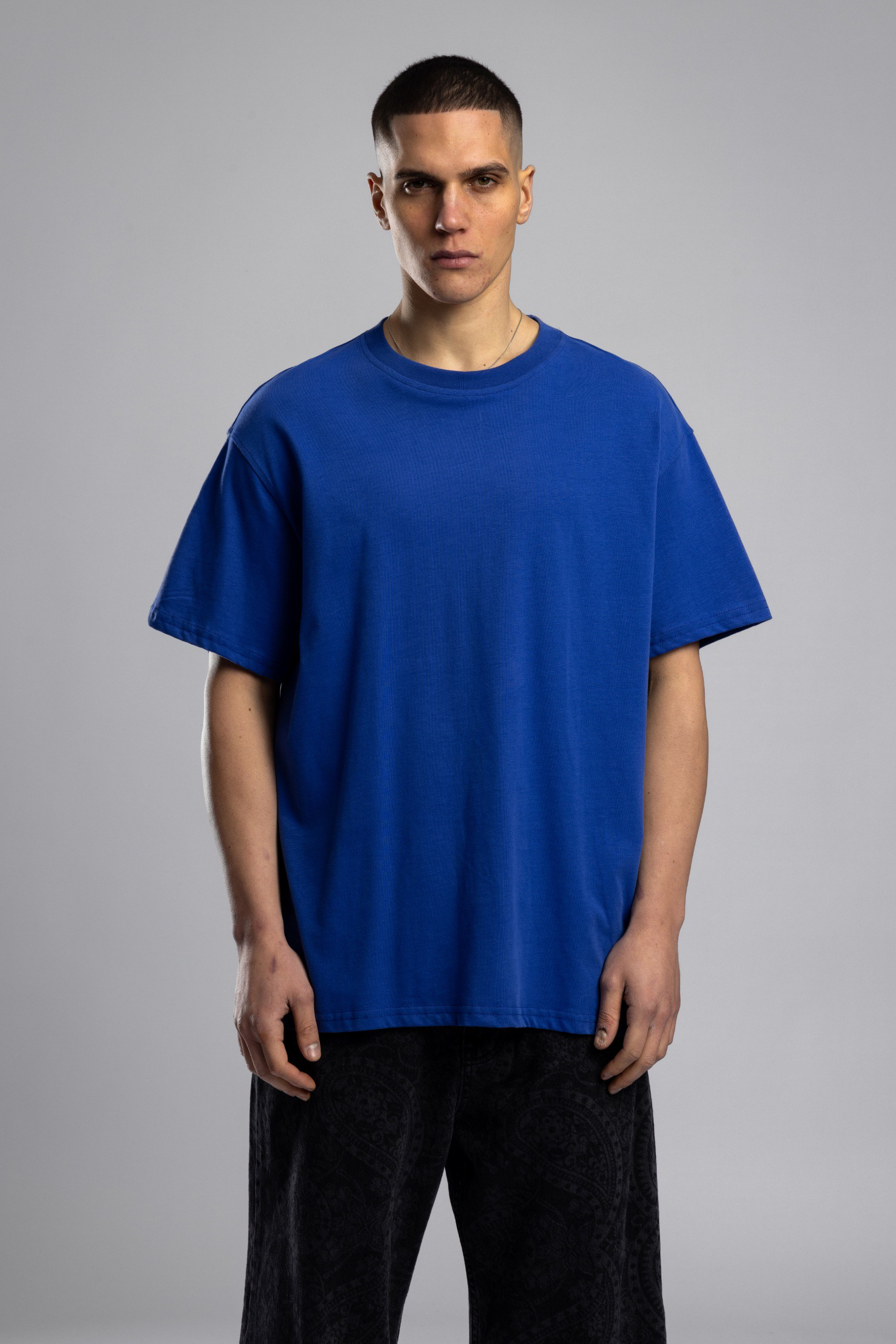 Wholesale Men's Sax Blue Basic T-shirt 1503W26-26CY-007