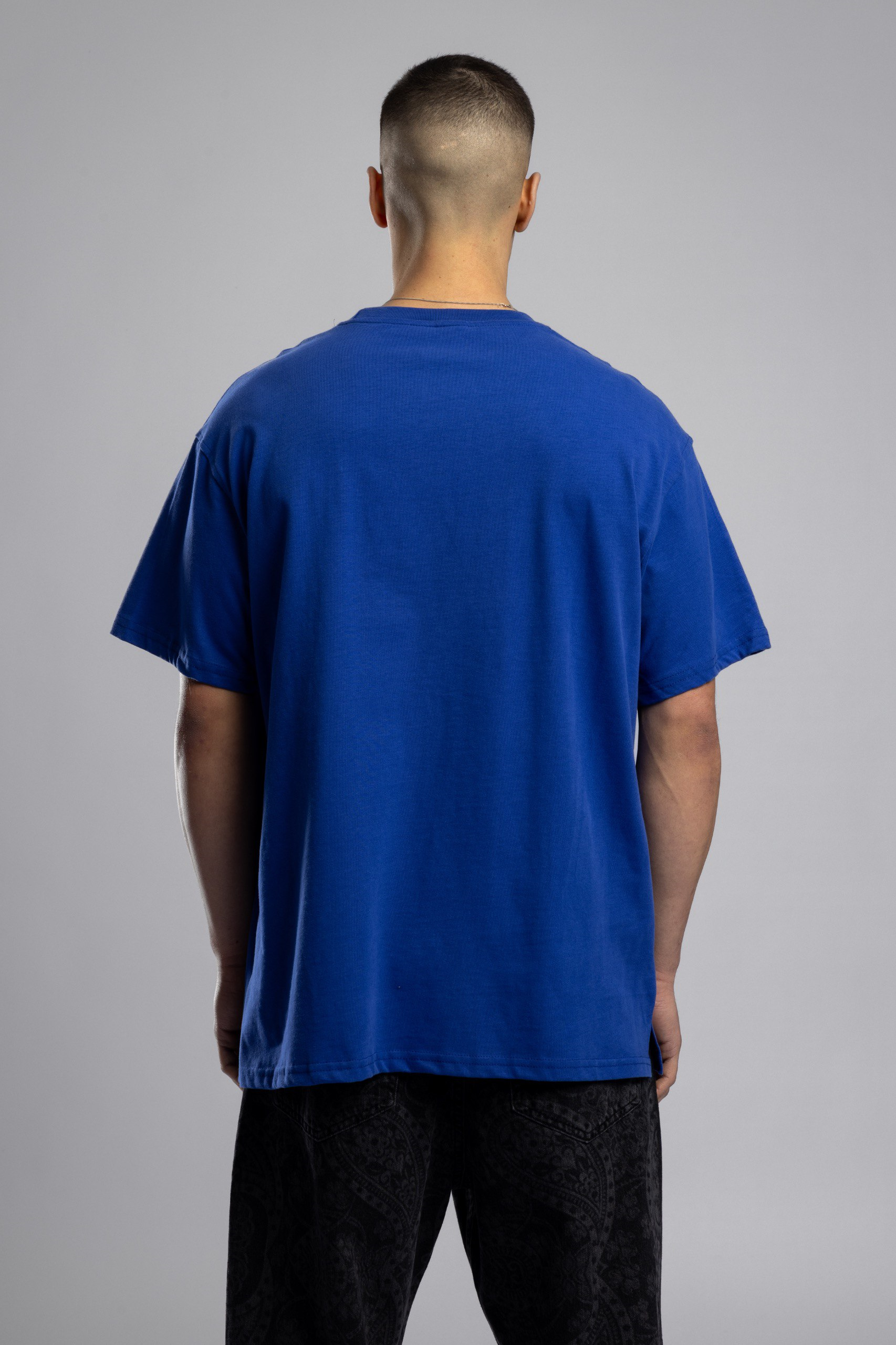 Wholesale Men's Sax Blue Basic T-shirt 1503W26-26CY-007