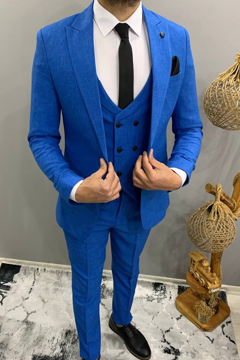 Wholesale Men's Sax Blue Three-Piece Suit 1701W26-091