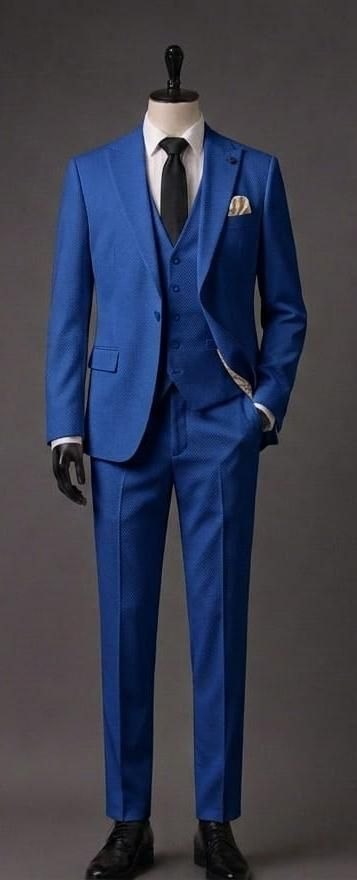 Wholesale Men's Sax Blue Three-Piece Suit 1701-114