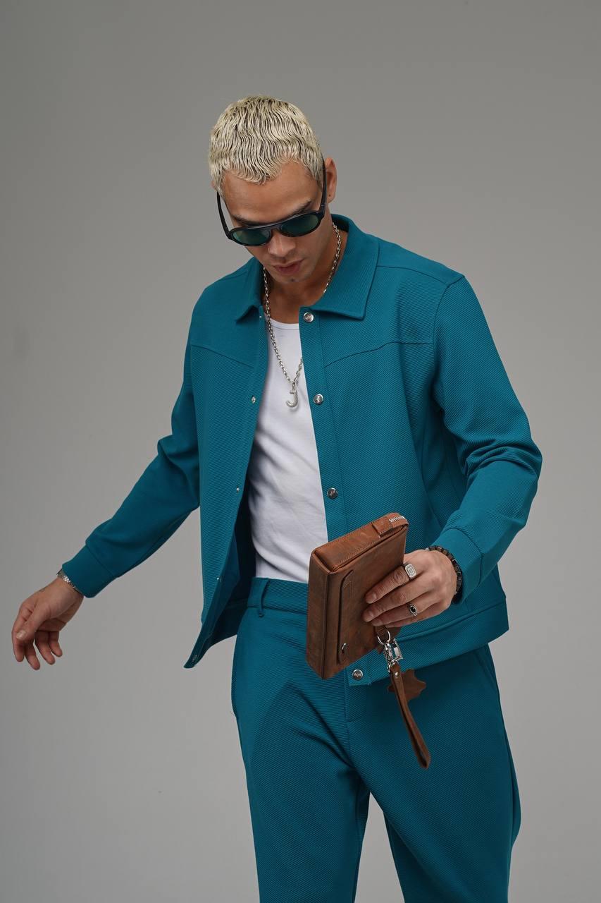 Wholesale Men's Sea Blue Oversize Tracksuit 1690W26-135.