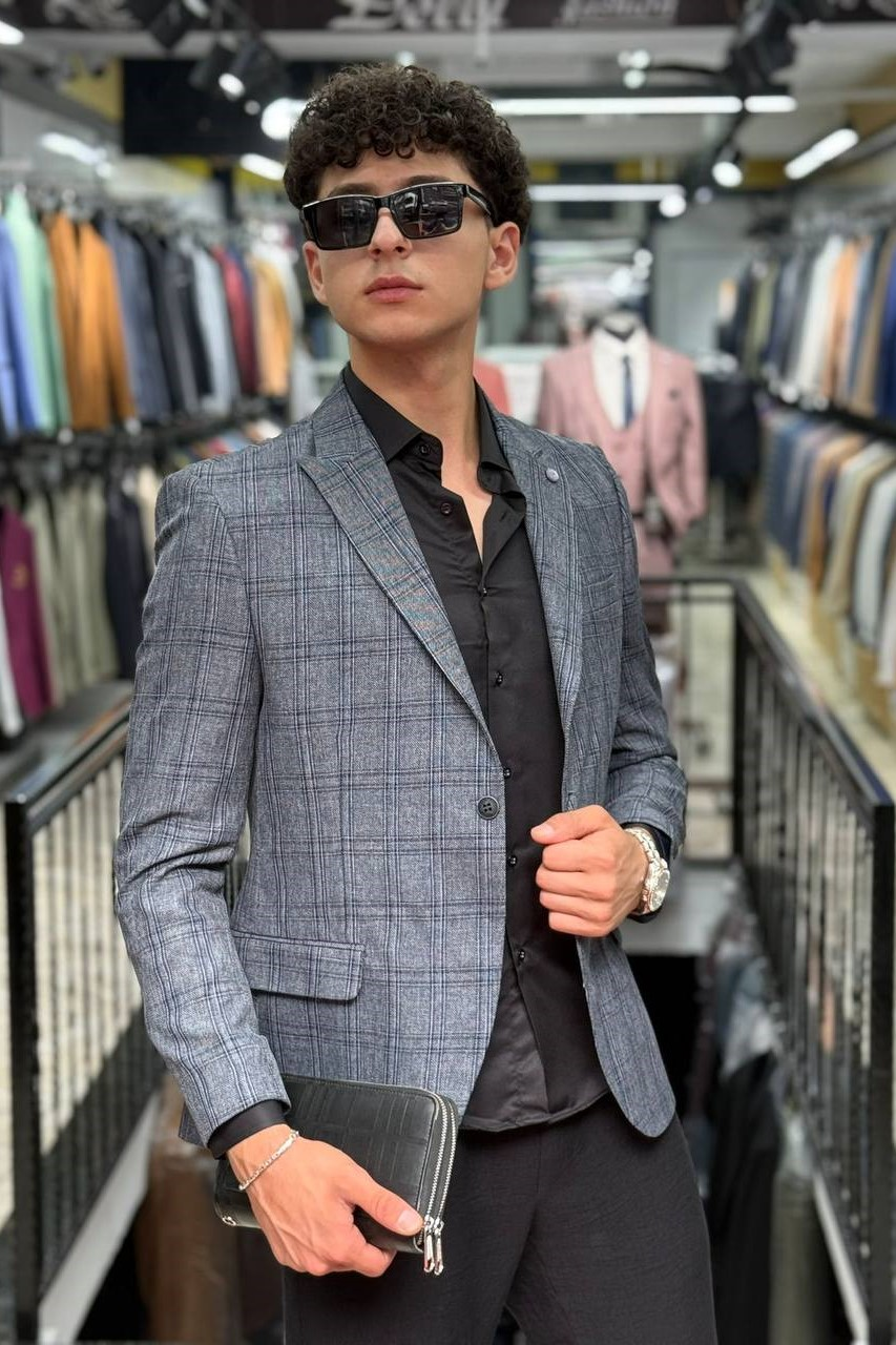 Wholesale Men's Shadow Blue Blazer Jacket 1701W26-072