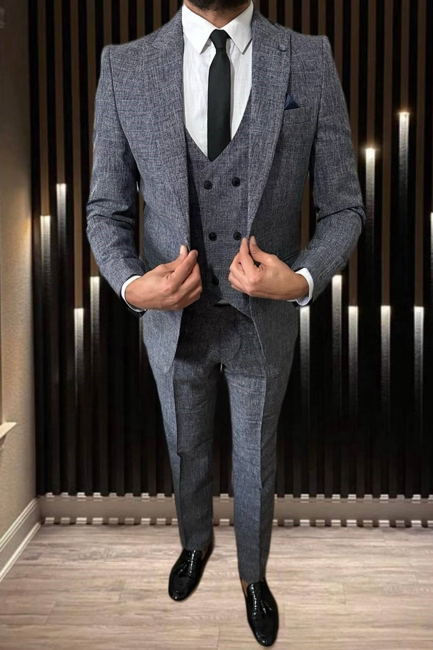 Wholesale Men's Shadow Blue Three-Piece Suit 1701W26-089