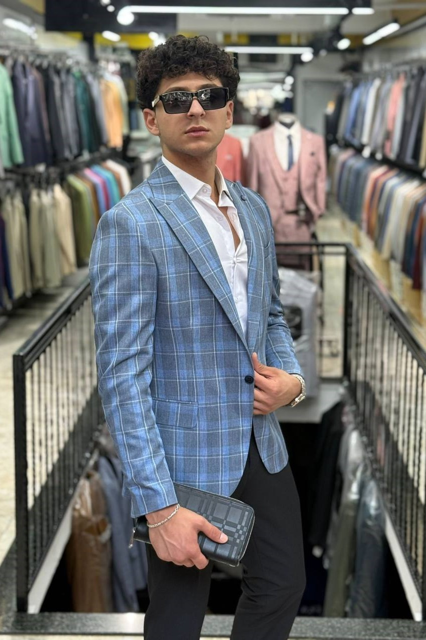 Wholesale Men's Sky Blue Blazer Jacket 1701W26-069