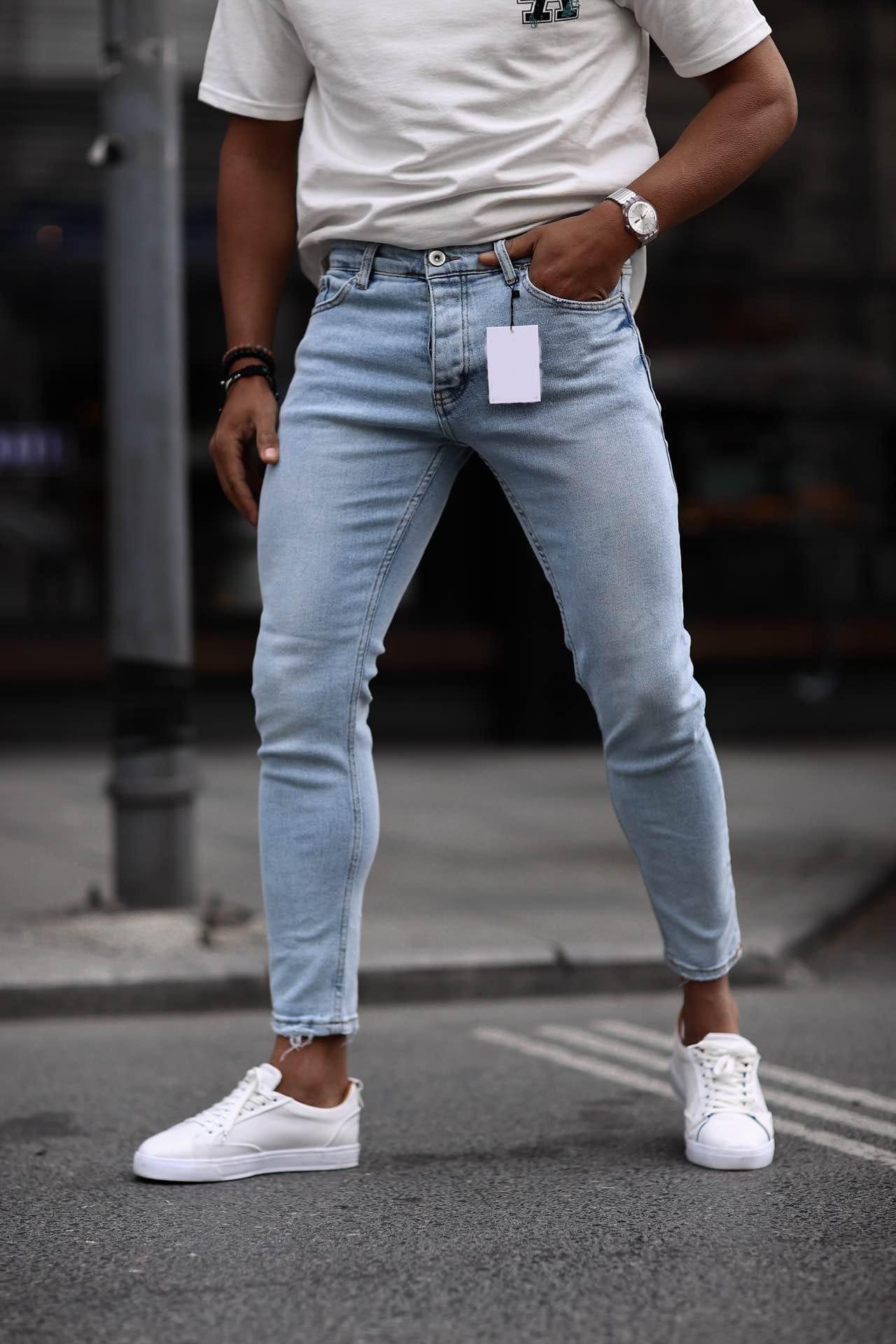 Wholesale Men's Sky Blue Slim Fit Jeans 1504W26-PNT2472