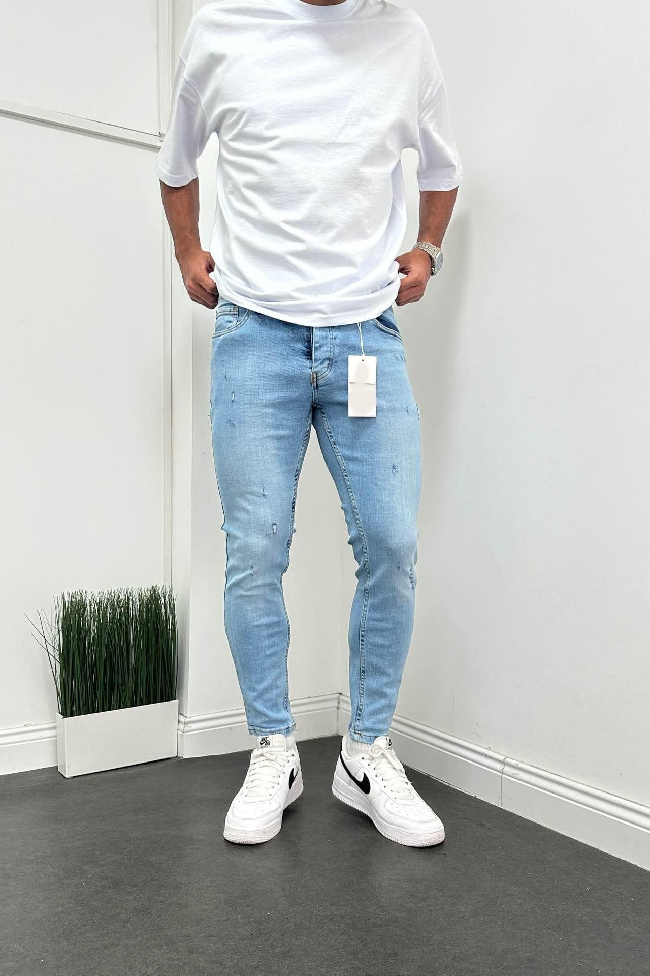 Wholesale Men's Sky Blue Slim Fit Jeans 1504W26-PNT2107