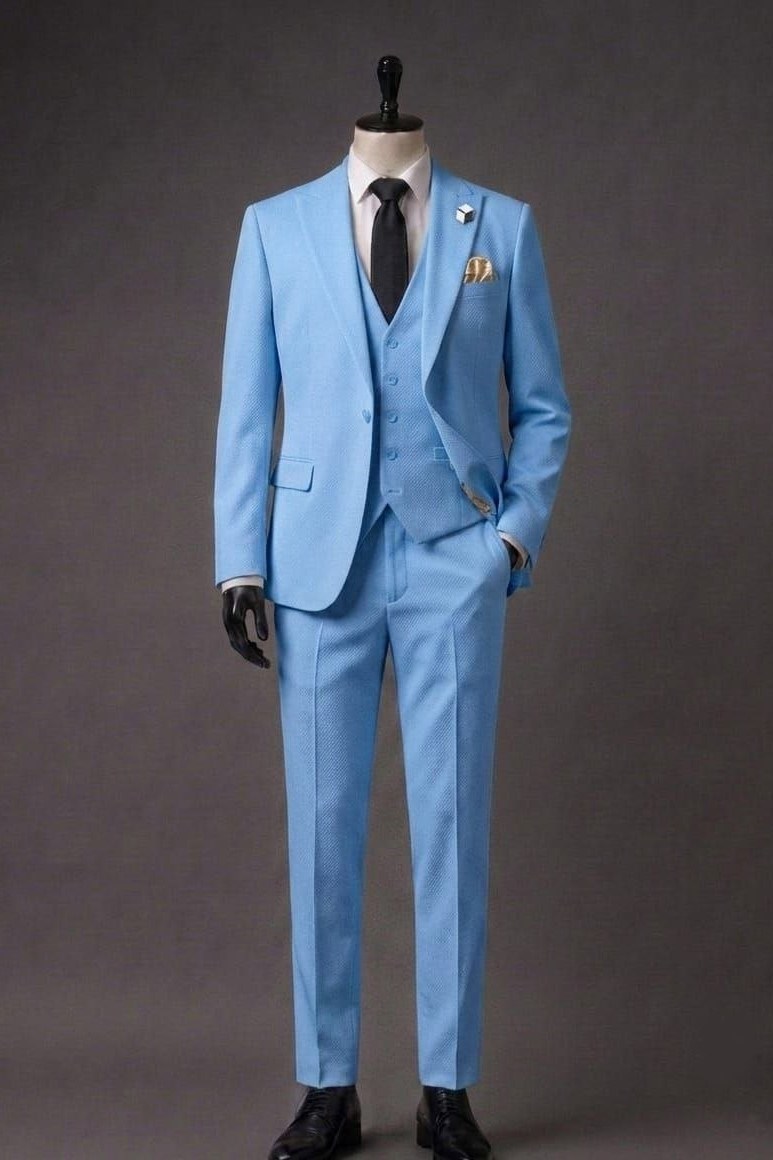 Wholesale Men's Sky Blue Three-Piece Suit 1701-115