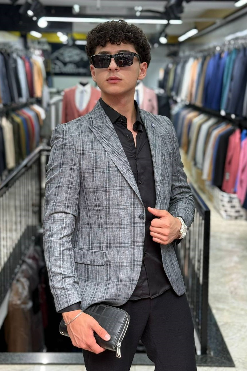 Wholesale Men's Smoke Gray Blazer Jacket 1701W26-072