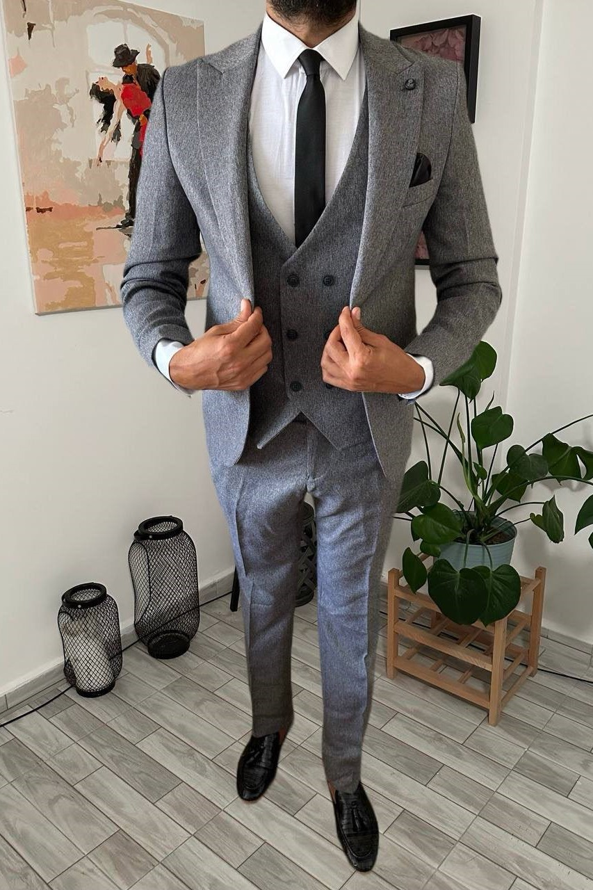 Wholesale Men's Smoke Gray Three-Piece Suit 1701W26-088
