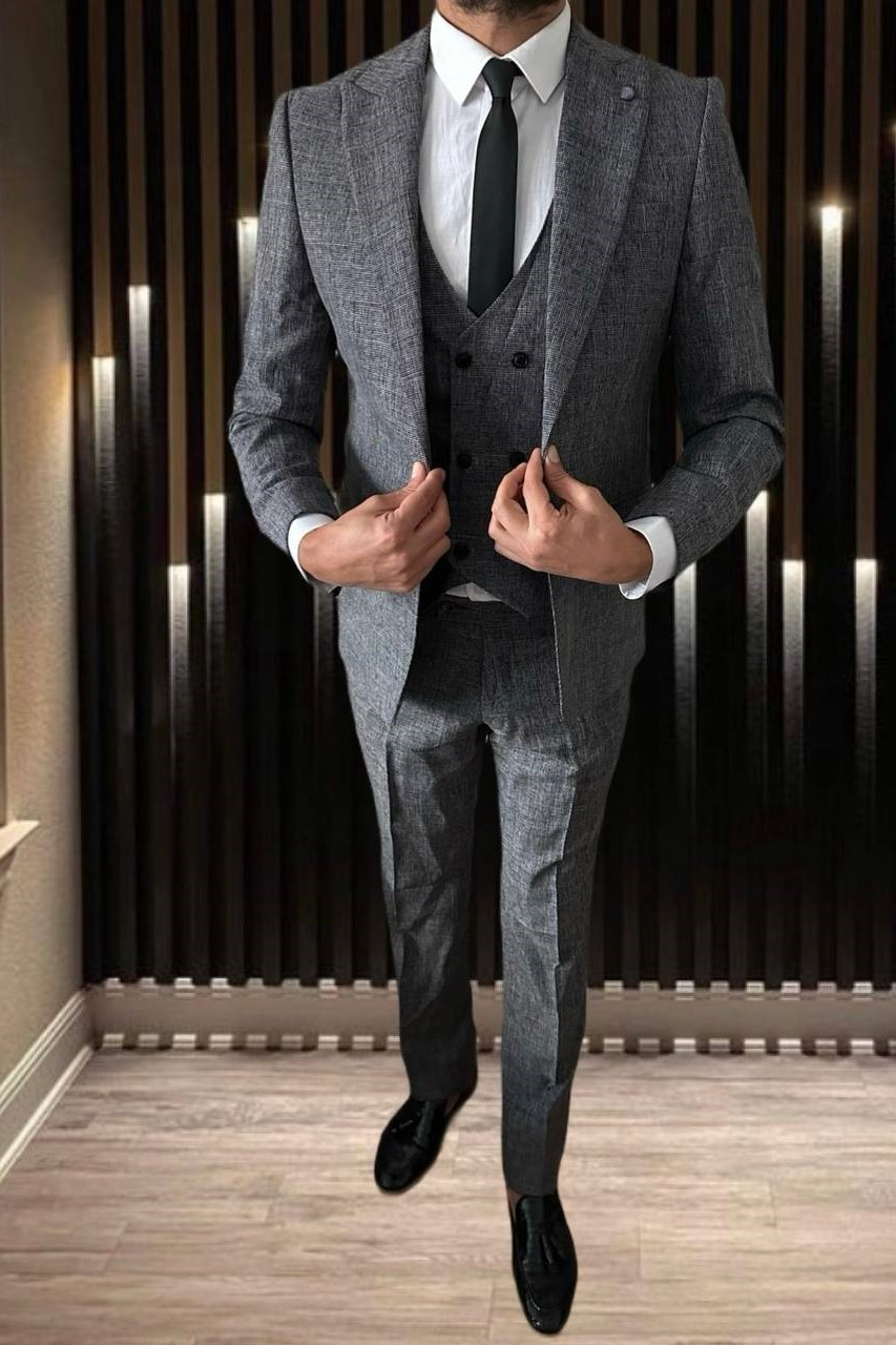 Wholesale Men's Smoke Gray Three-Piece Suit 1701W26-089