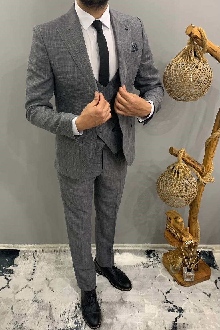 Wholesale Men's Smoke Gray Three-Piece Suit 1701W26-091