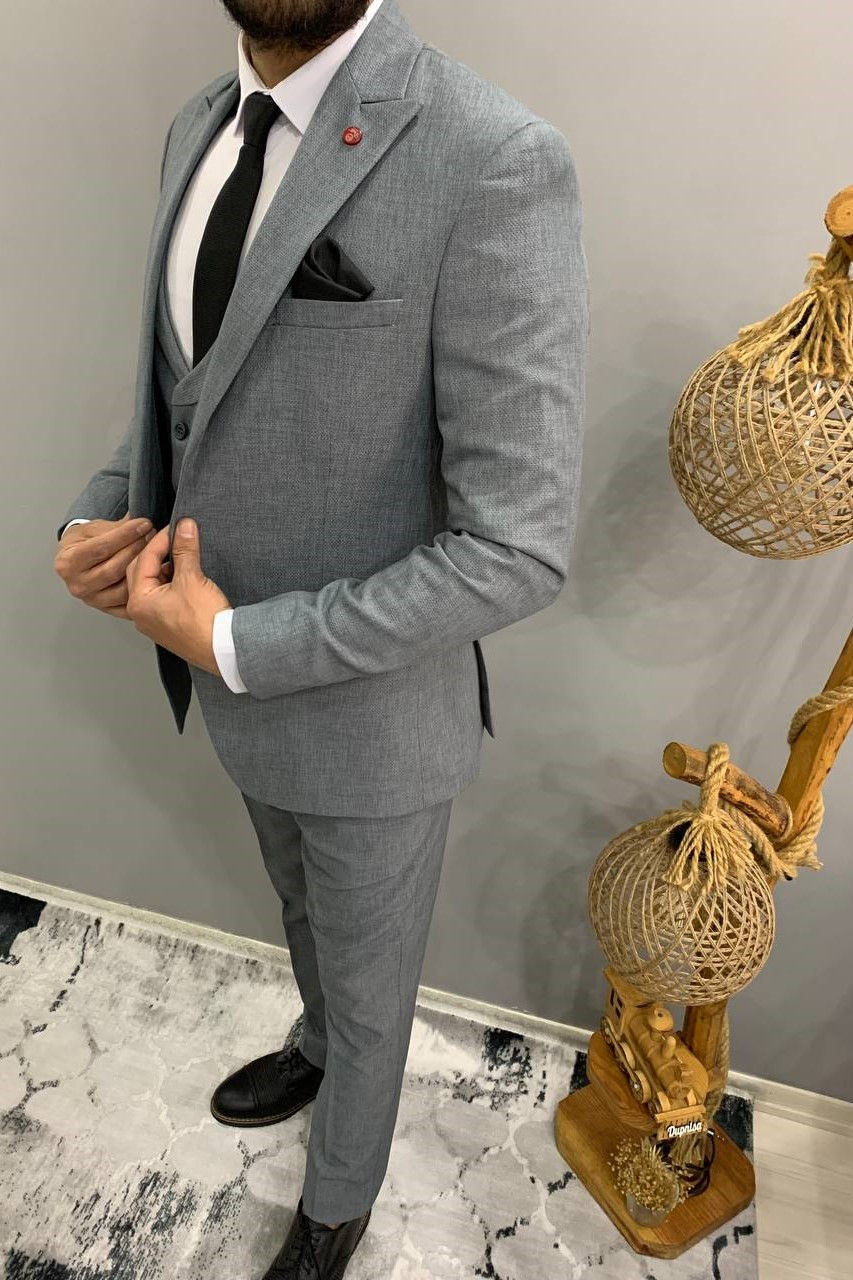Wholesale Men's Smoke Gray Three-Piece Suit 1701W26-091
