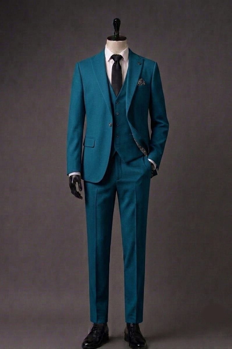 Wholesale Men's Teal Blue Three-Piece Suit 1701-114
