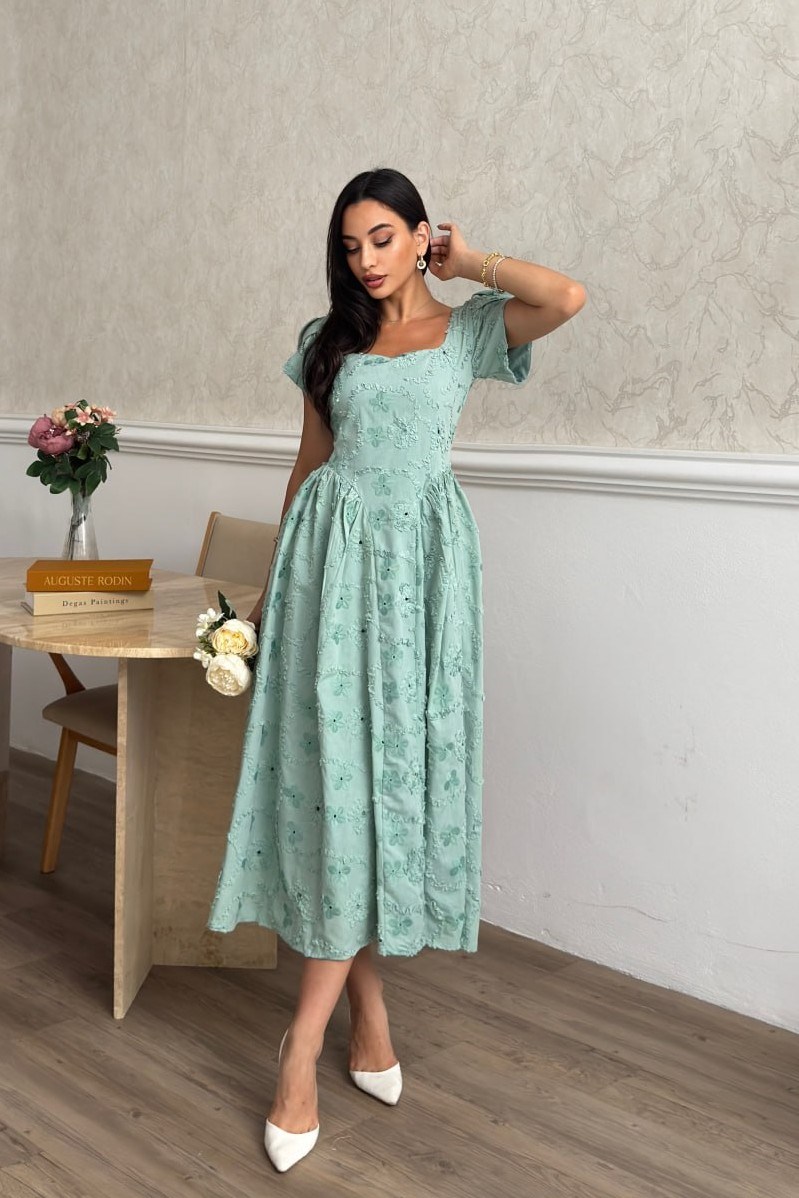 Wholesale Mint Embroidered Dress 0034-3179
